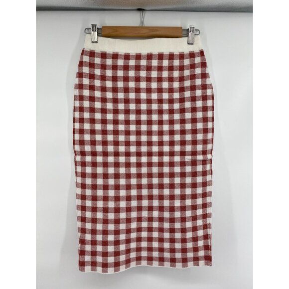 English Factory Red &‎ White Gingham Checkered Knit Skirt Small New - Picture 6 of 6